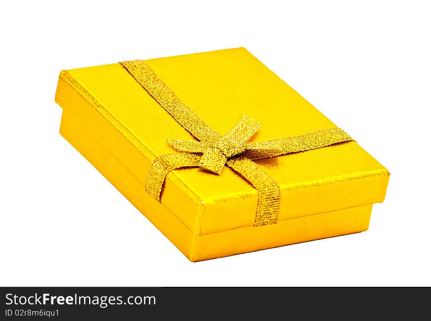 Attractive yellow gift box isolated on white background