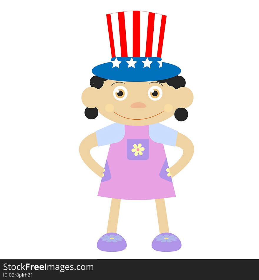 Funny character girl with american hat. Funny character girl with american hat.