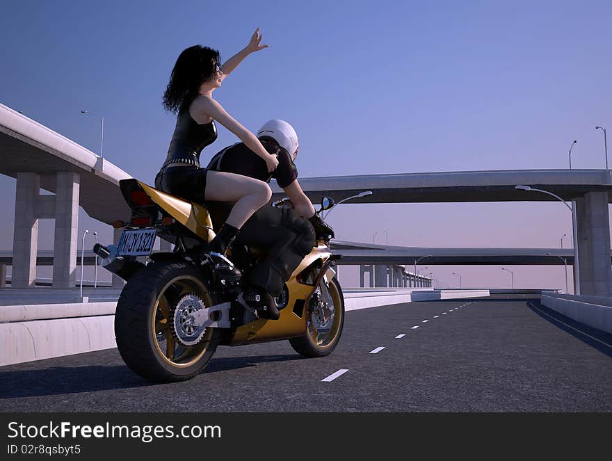 Biker on the road against the sky. Biker on the road against the sky