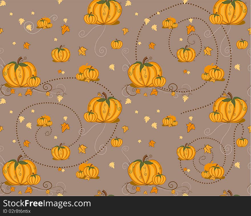 Seamless pattern - Pumpkins and leafs