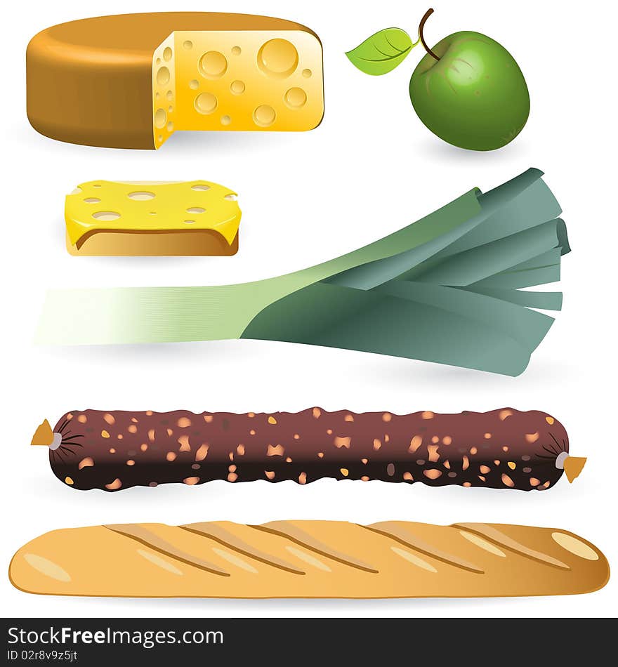 Illustration, products of the feeding on white background