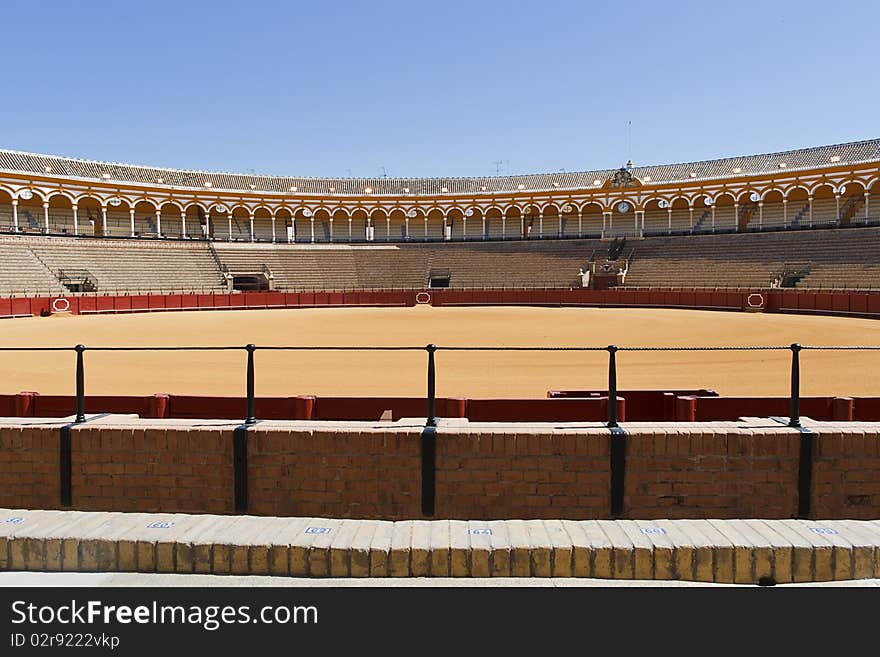 Plaza de Toros. Detail of the bullring in Seville: the image shows the bullring from the audience point of view.