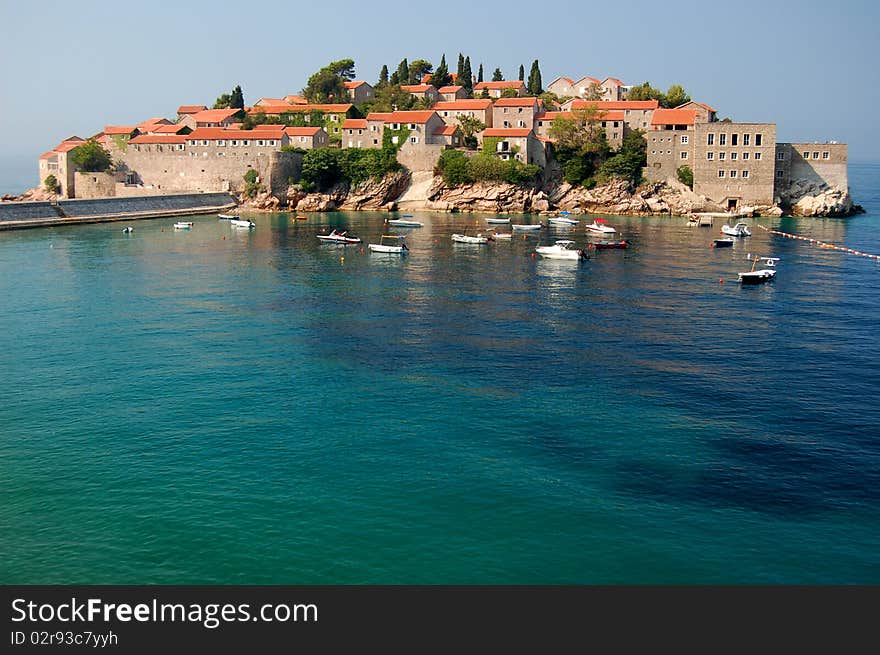 View of picturesque island of Sveti Stefan in Montenegro. View of picturesque island of Sveti Stefan in Montenegro