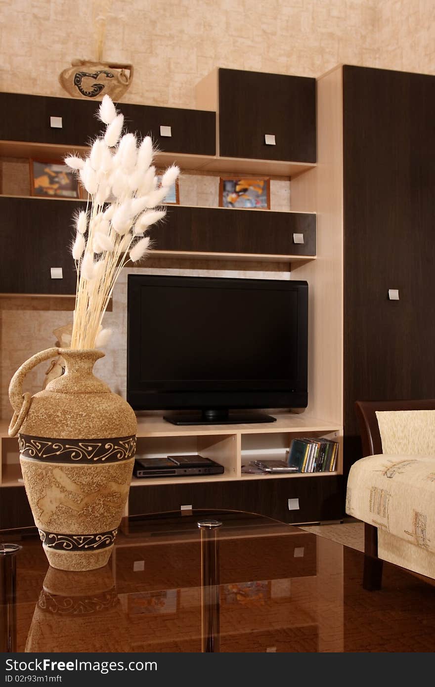 Studio photographing of an interior of a living room