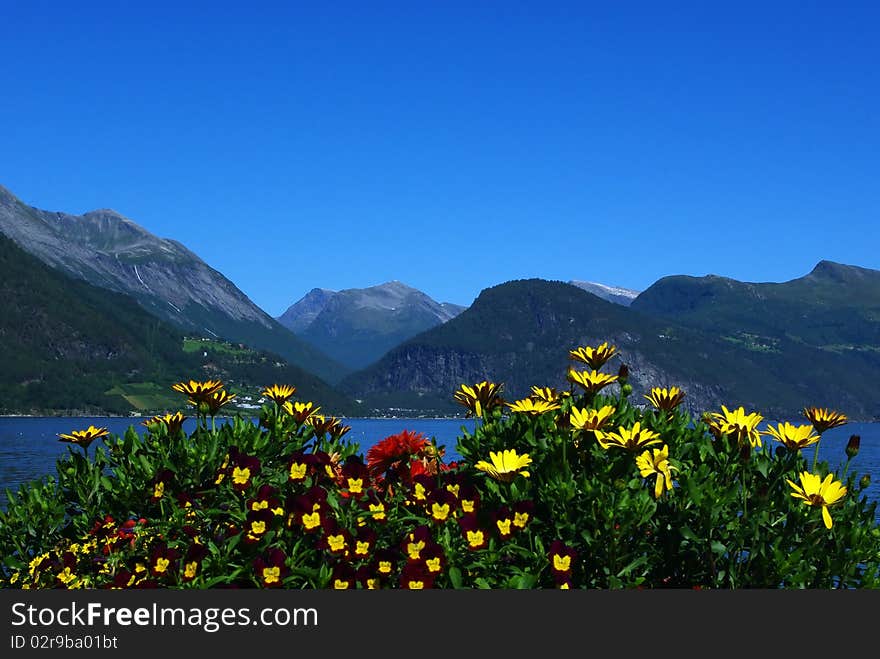 Mountain peaks on northern Atlantic coast, Norway