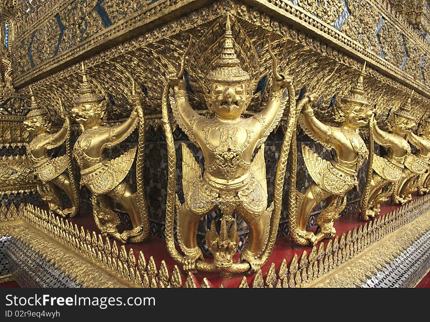 Beautiful details of the architectures of The Emerald Buddha Temple in Bangkok, Thailand.