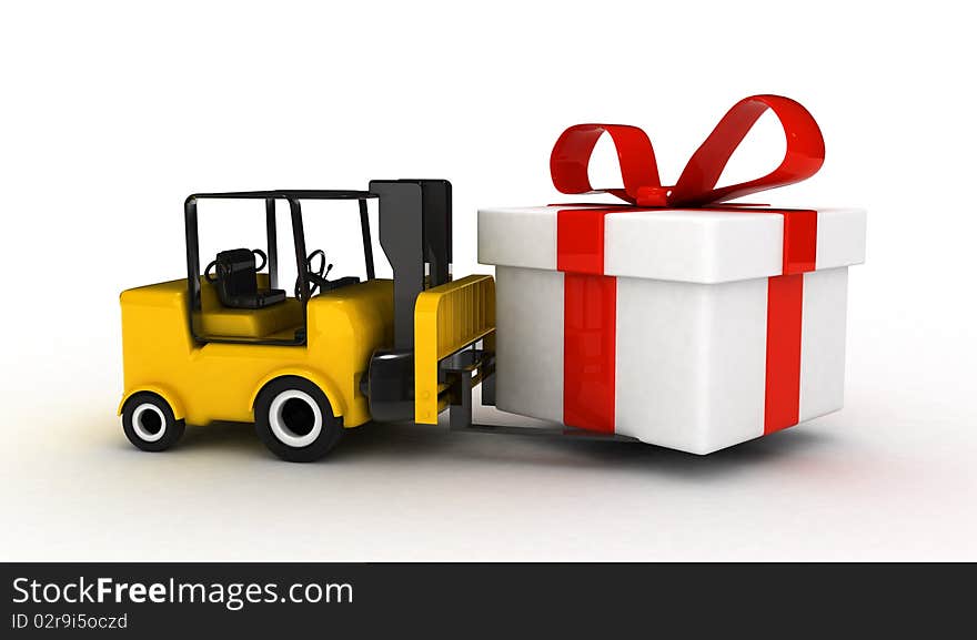 3d rendered white forklift  isolated. 3d rendered white forklift  isolated