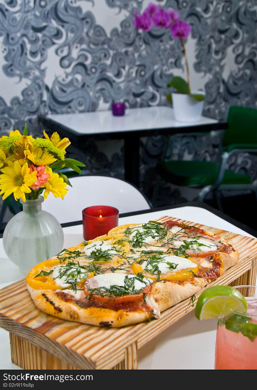 Flat bread margherita pizza for two