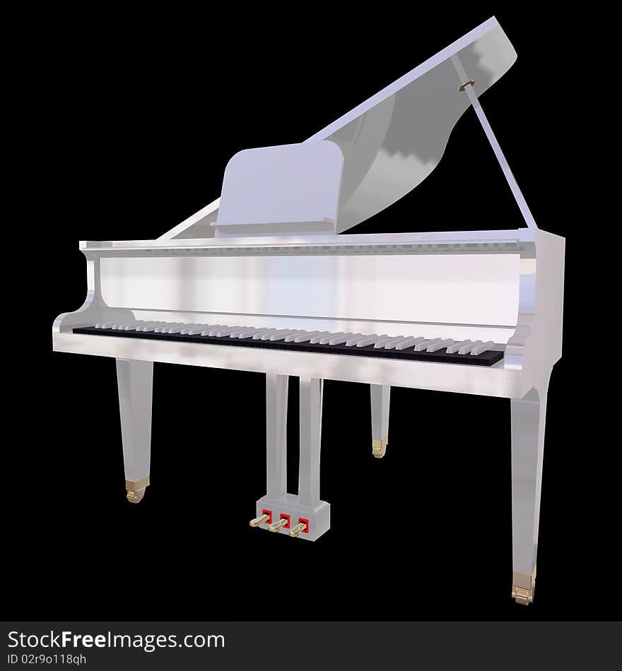 White piano isolated on a black background. White piano isolated on a black background