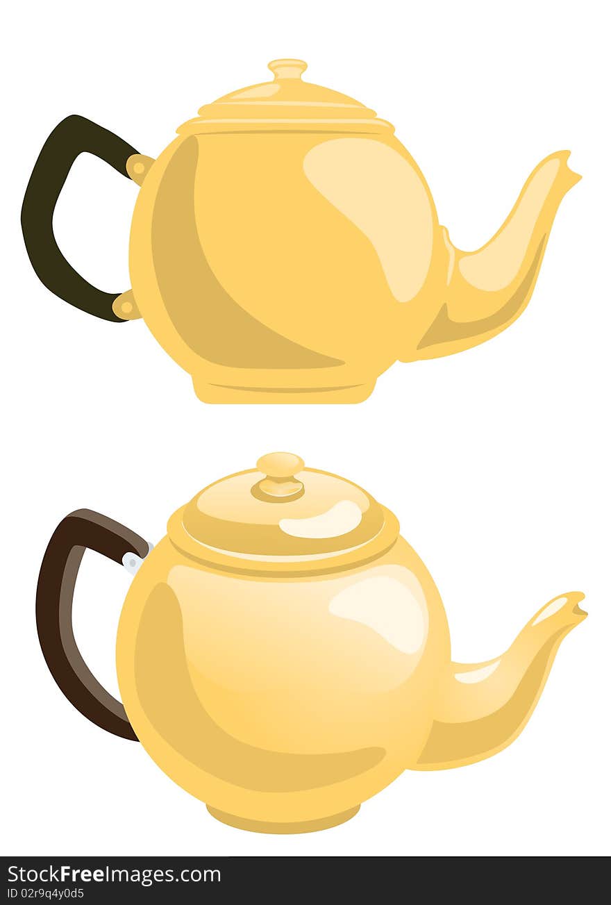 Front and perspective/top views of an Egyptian golden teapot. Front and perspective/top views of an Egyptian golden teapot.