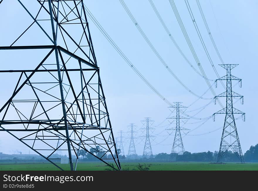 High voltage in a fog at countryside of bangkok