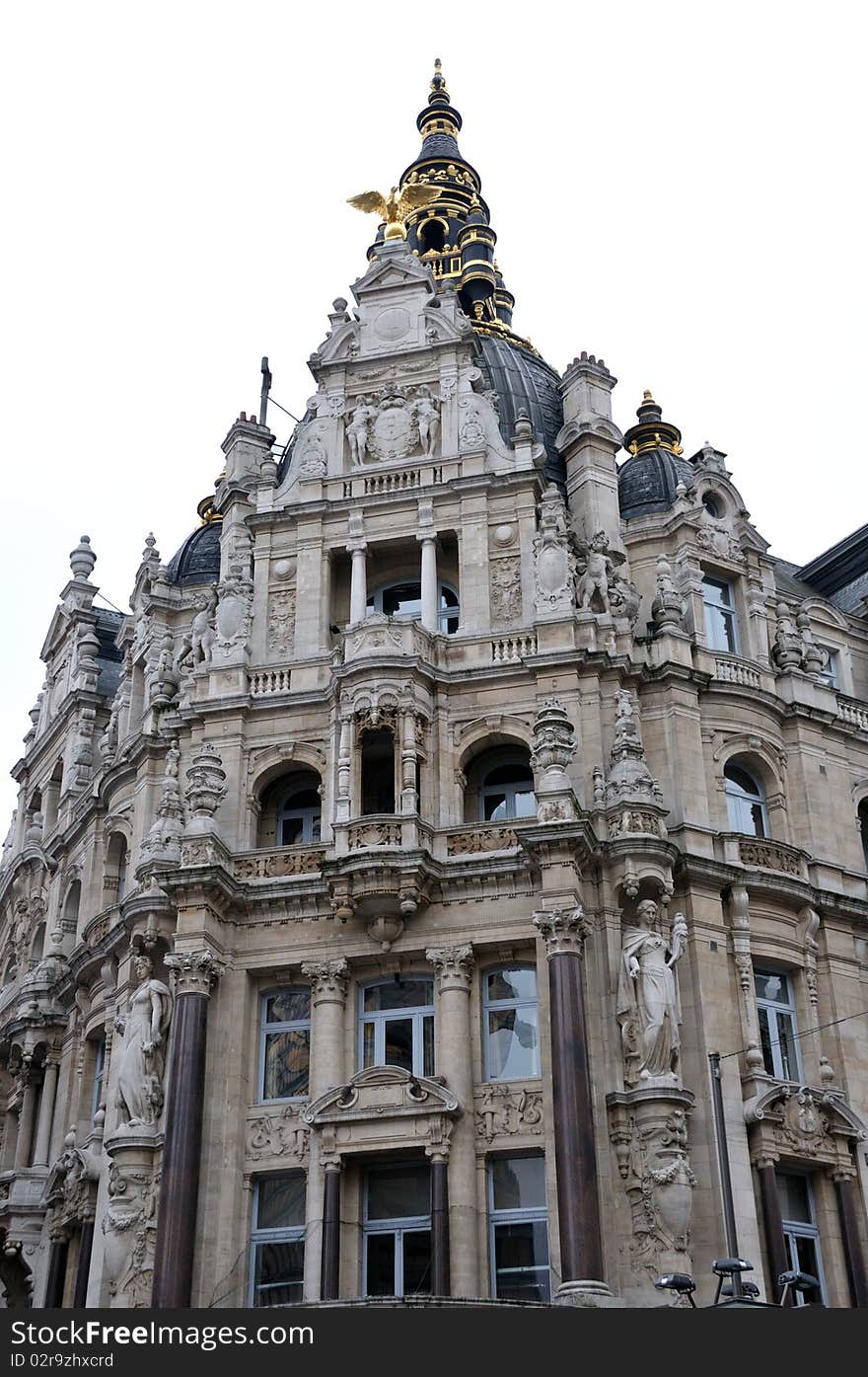 Very ornate building with elaborate exterior near the Central Station of Antwerp. Very ornate building with elaborate exterior near the Central Station of Antwerp