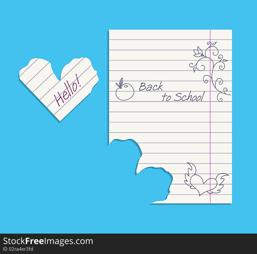 Doodles on notepaper and paper heart, editable vector illustration. Doodles on notepaper and paper heart, editable vector illustration