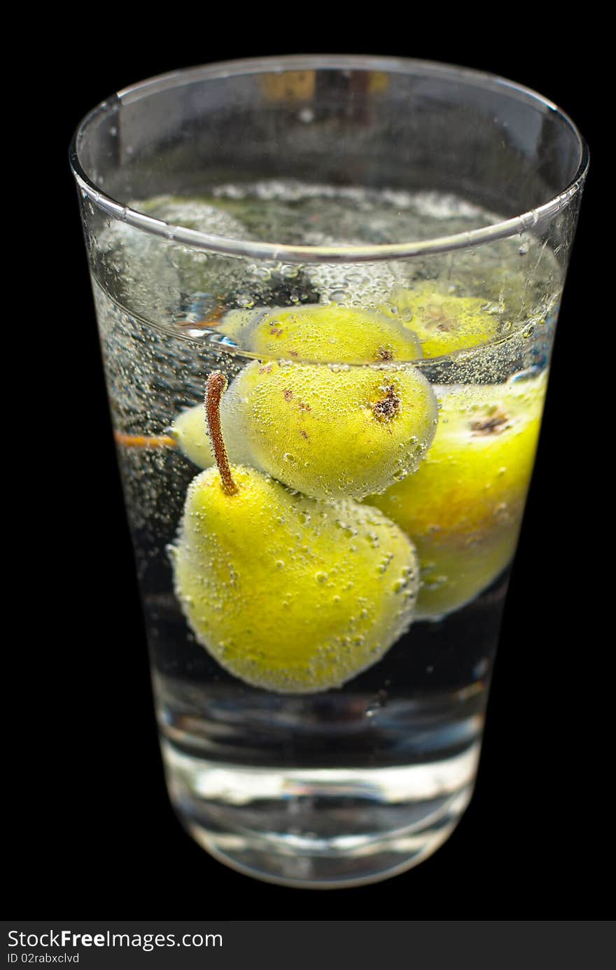 Pear fruit carbonated beverage in glass. Pear fruit carbonated beverage in glass