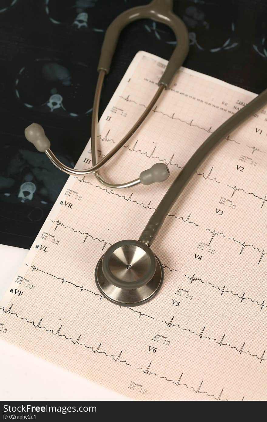 Doctor's stethoscope and chart a patient's heart. Doctor's stethoscope and chart a patient's heart