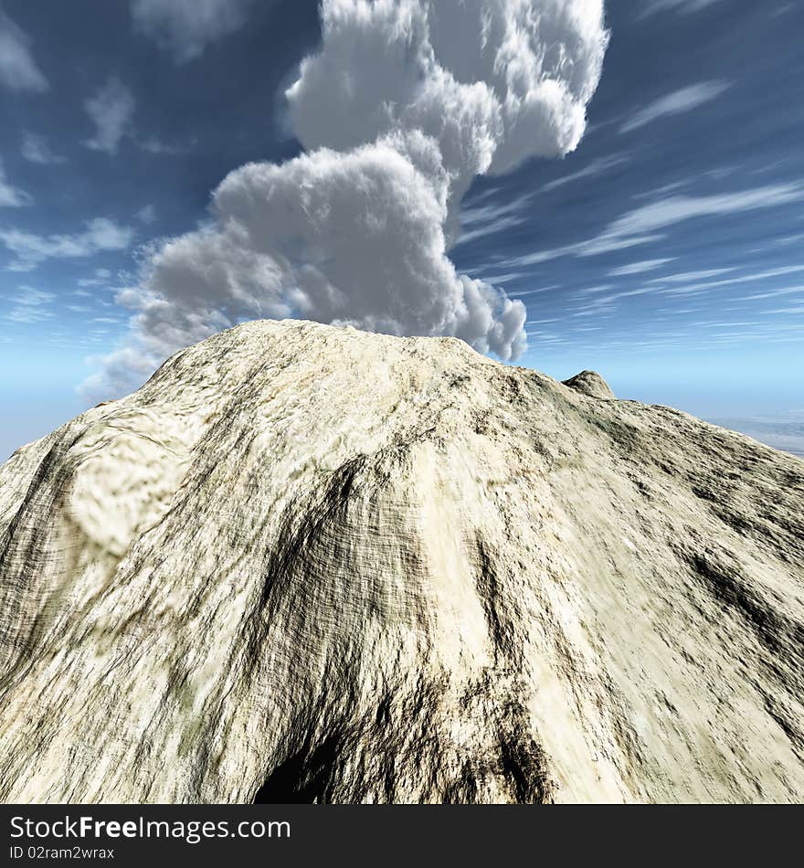 Volcanic crater with the beginning of eruption. Volcanic crater with the beginning of eruption