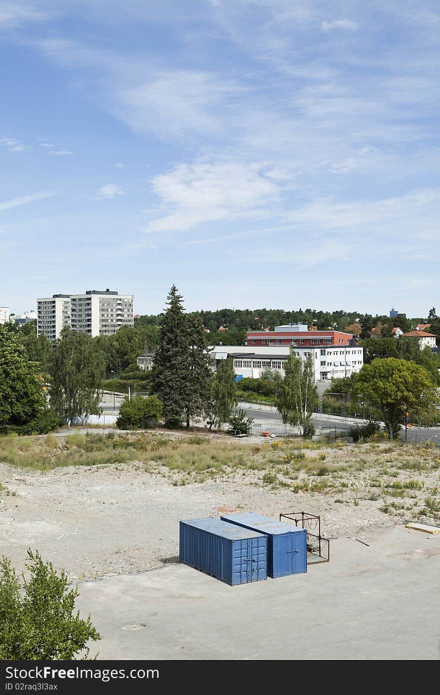 Cargo containers on a backyard