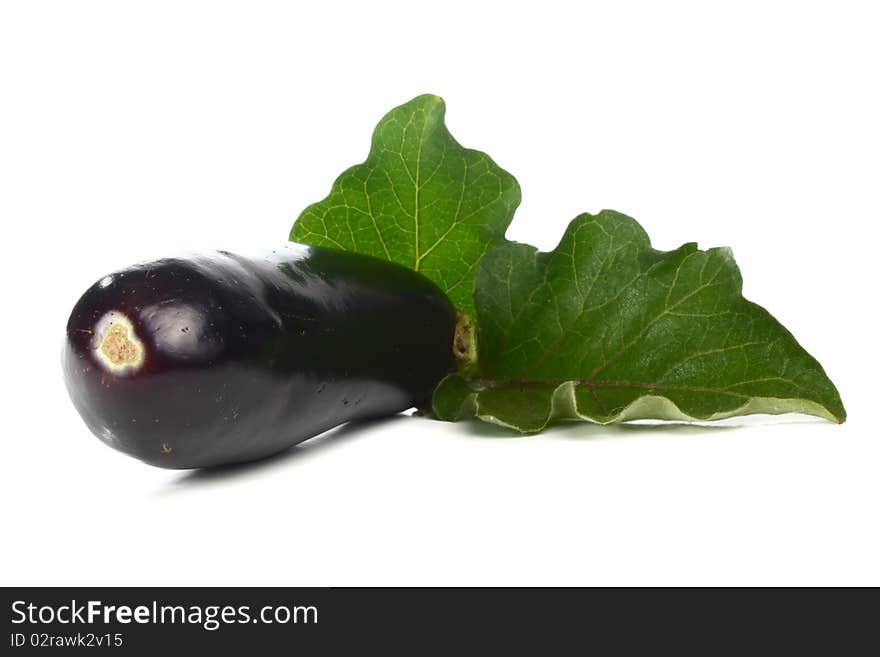 Egg-plant and leaf isolated on white background