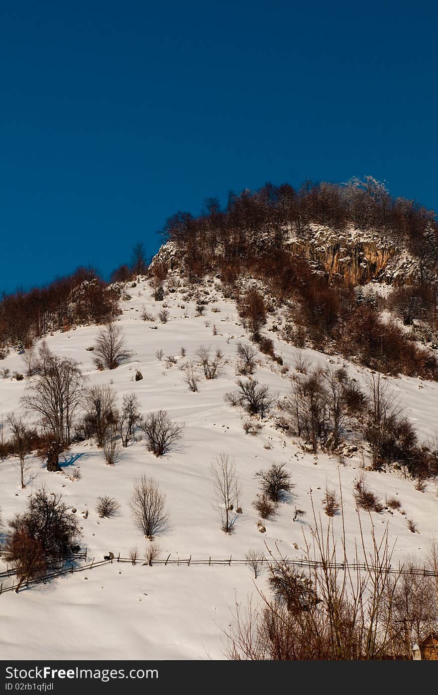 Winter Landscape in Mountains, hill peak