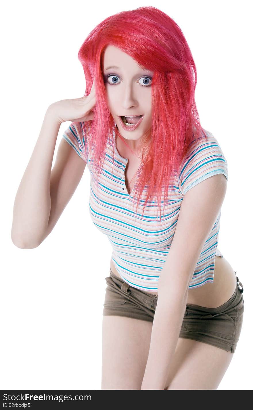 Happy and surprised red-hair young woman. Happy and surprised red-hair young woman