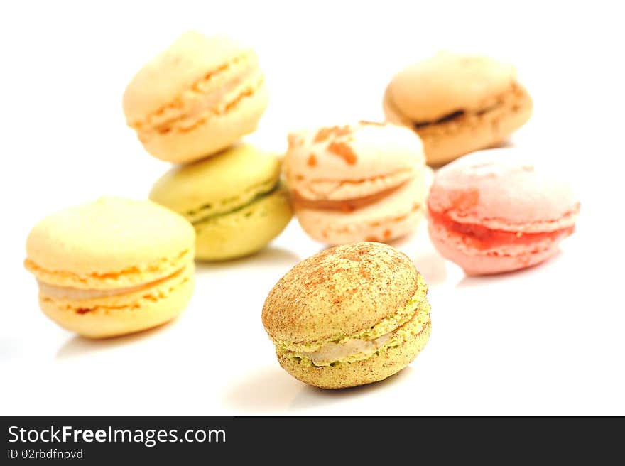 Macaroons composition on a white background