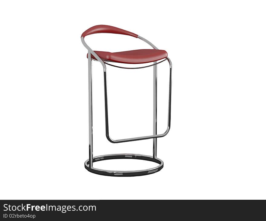 Modern chrome stool bar isolated on white, red seat, 3d render/illustration. Modern chrome stool bar isolated on white, red seat, 3d render/illustration