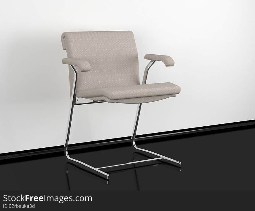 Modern office armchair in black and white room, 3d render/illustration