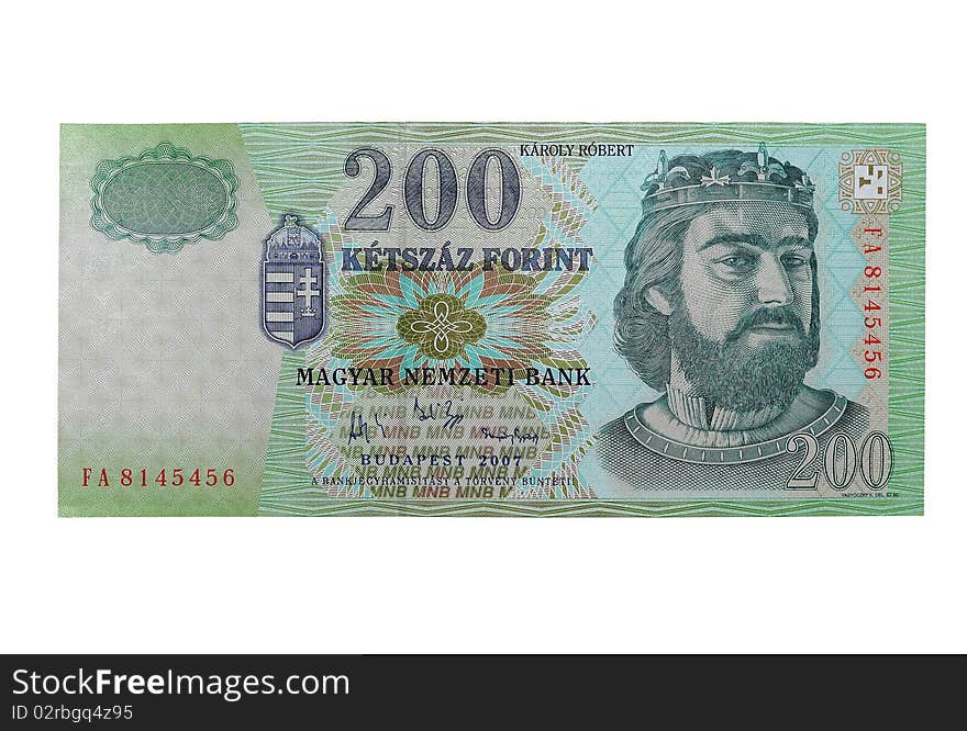 This was the smallest Hungarian bank note: 200 Forints. It's approximately 0.80 Euros, 1 USD. This was the smallest Hungarian bank note: 200 Forints. It's approximately 0.80 Euros, 1 USD.