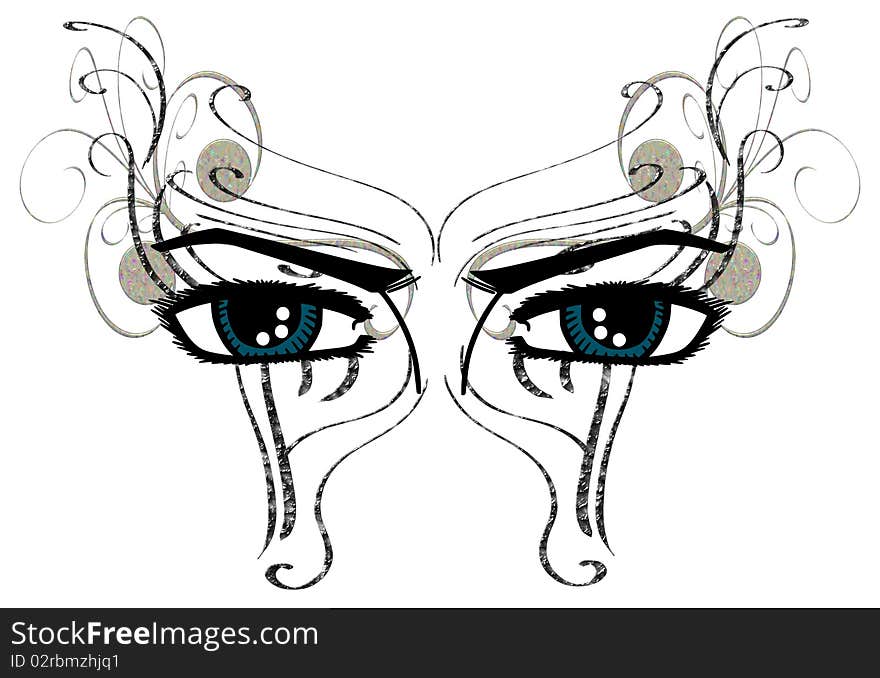 Eyes decorated with stylized butterfly wings. Eyes decorated with stylized butterfly wings