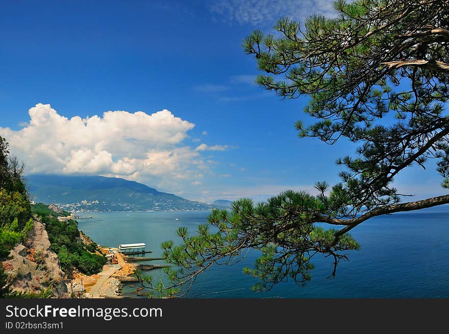 Magical view from the mountains to the ocean coast