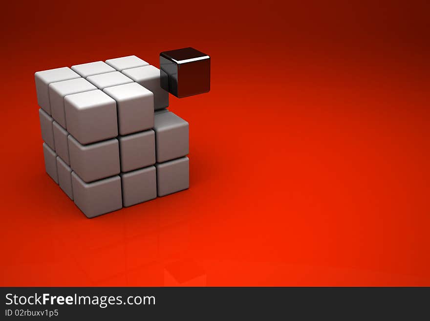 3d cubes on red background