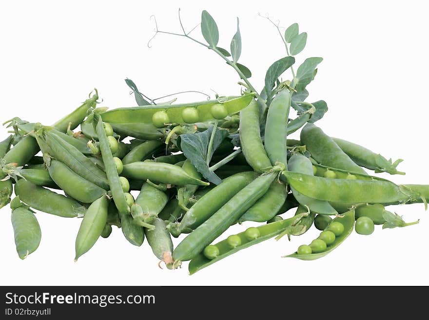 Fresh green pea in the pod isolated on white background