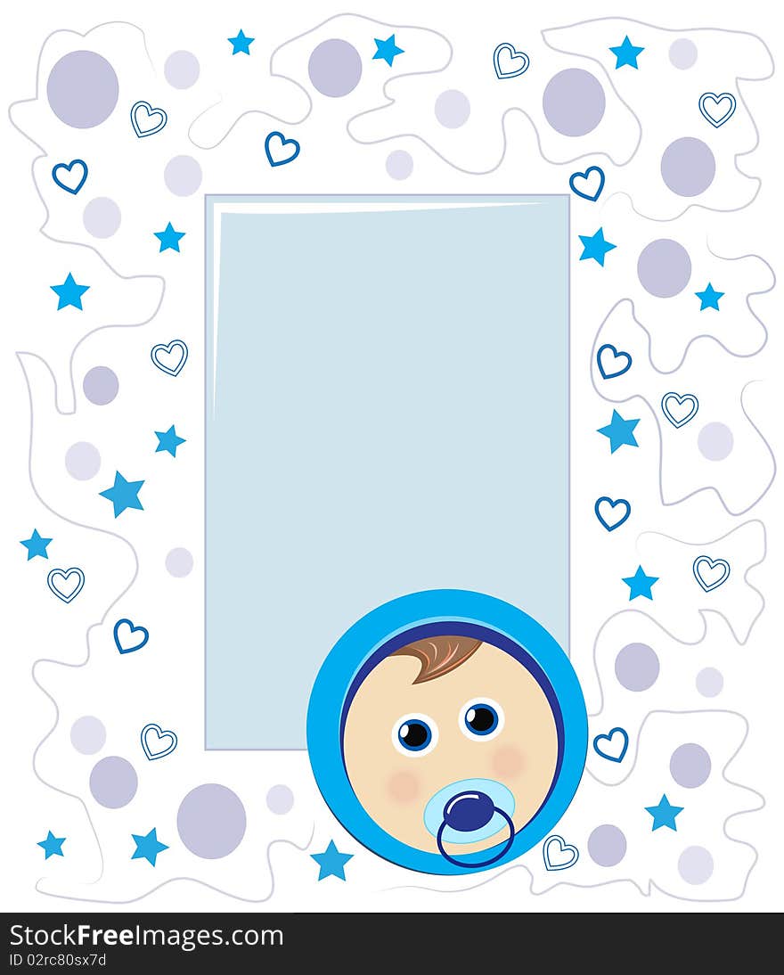 Blue frame with baby face and border ornaments. Blue frame with baby face and border ornaments.