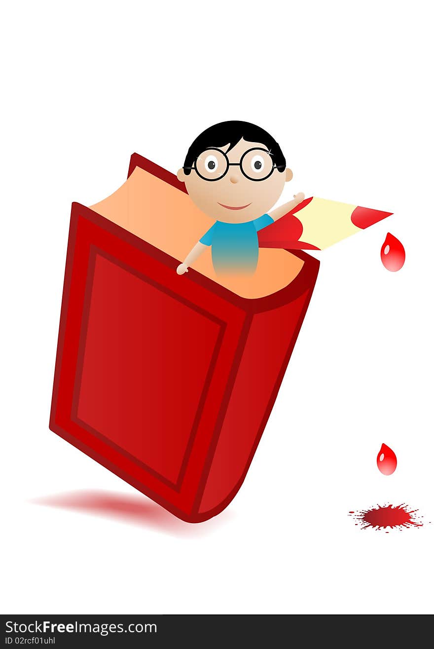 Vector illustration the red big book and boy