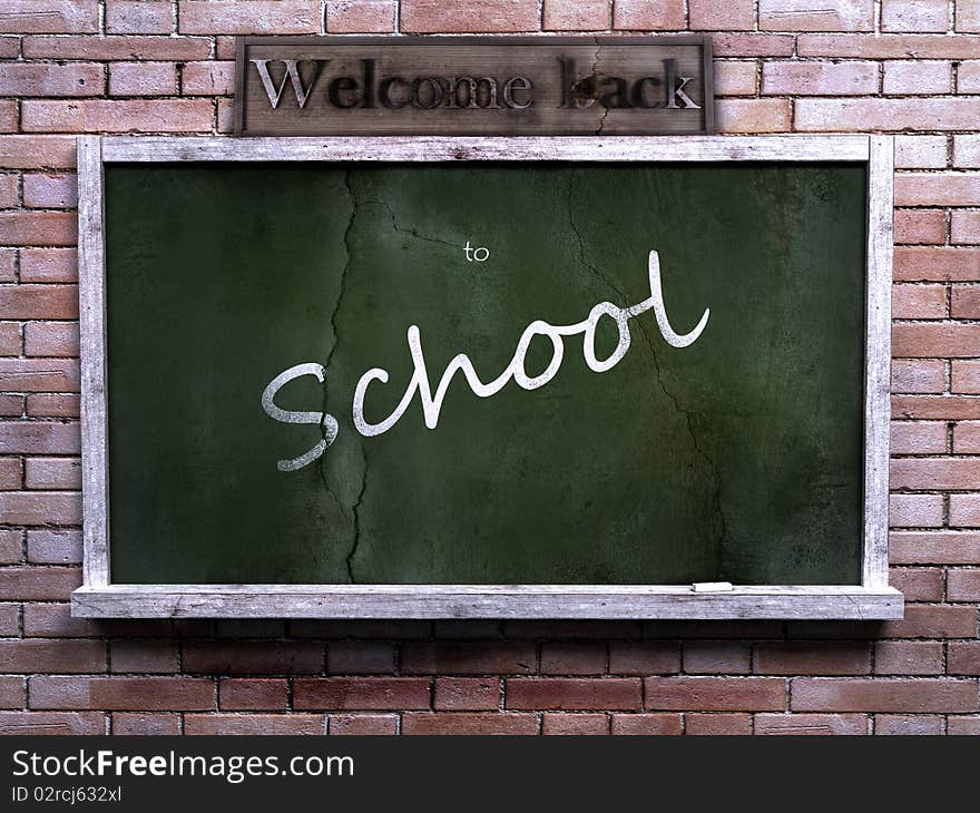 Urban interior with  blackboard on brick wall