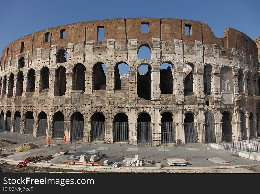 Colosseum in Rome on a cloudless day