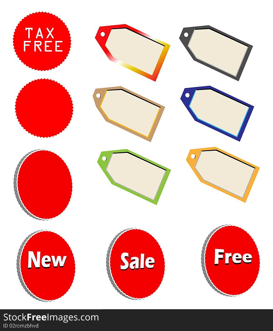 A set of various marketing tags isolated on white background.