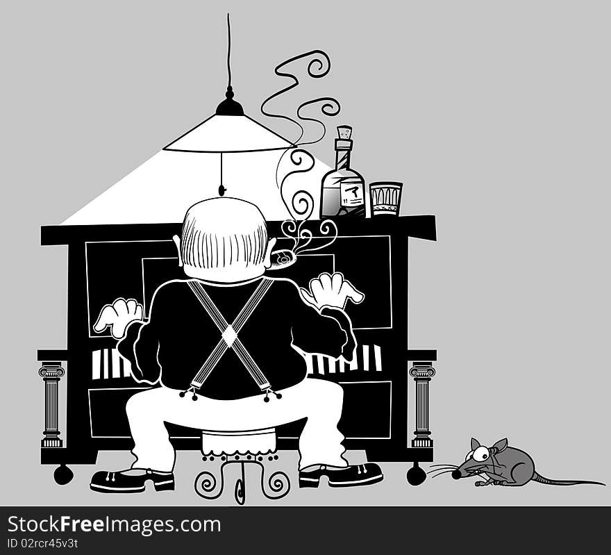 Vector illustration of piano player in cartoon style