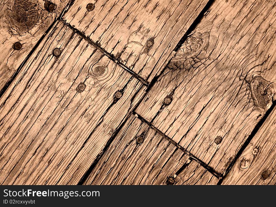 Detailed closeup of old wooden deck