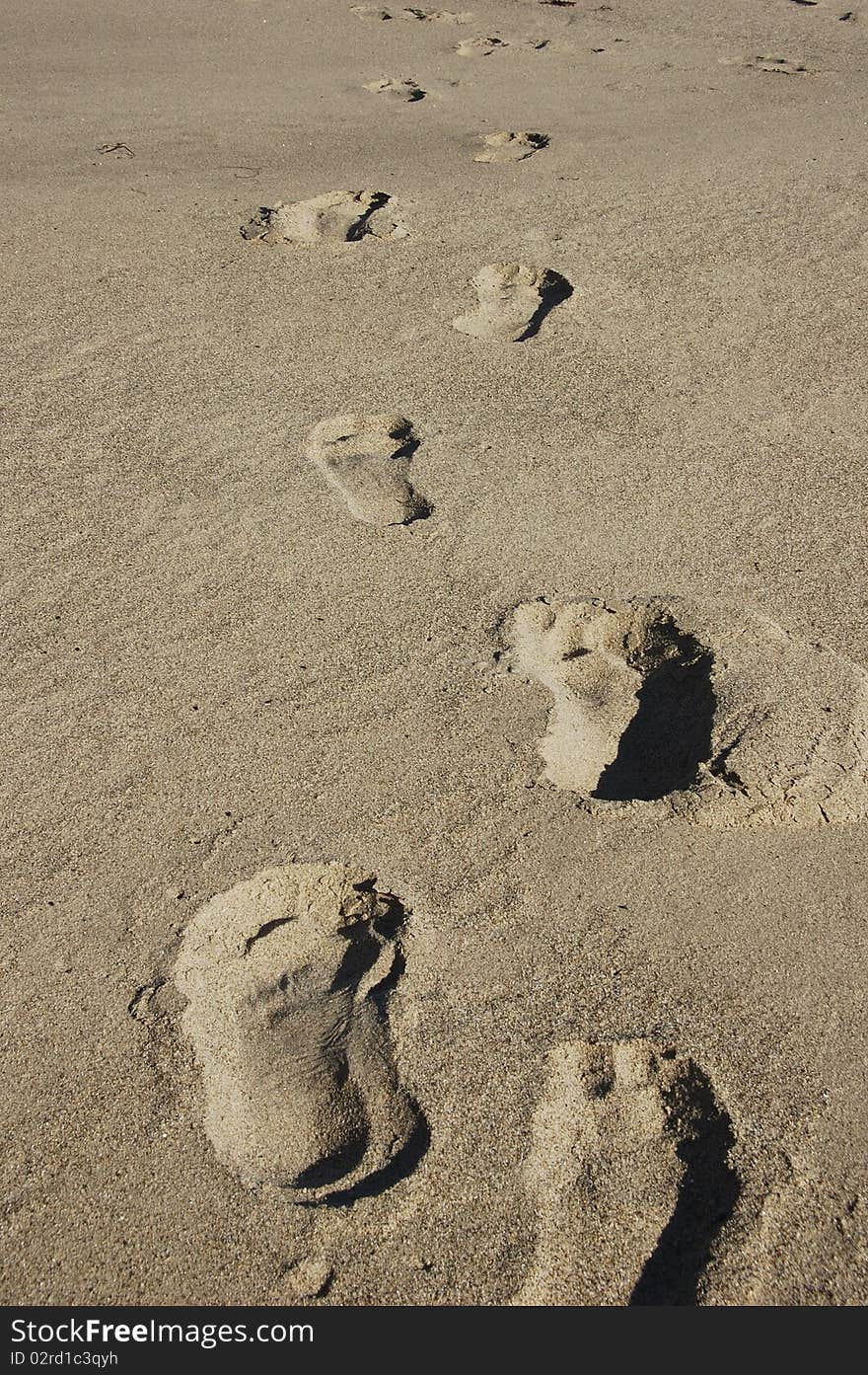 Footprints in sand lead afar