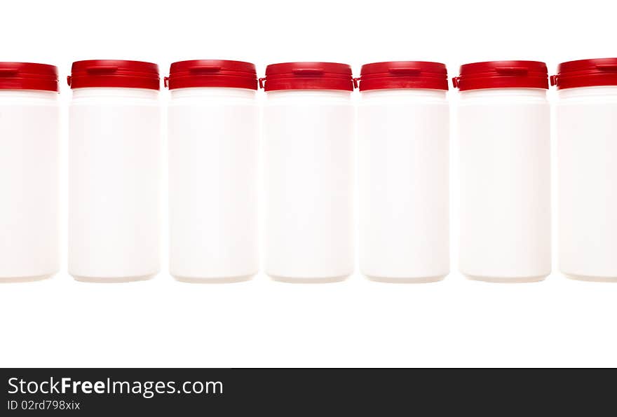 Formation of Plastic cans isolated on white background