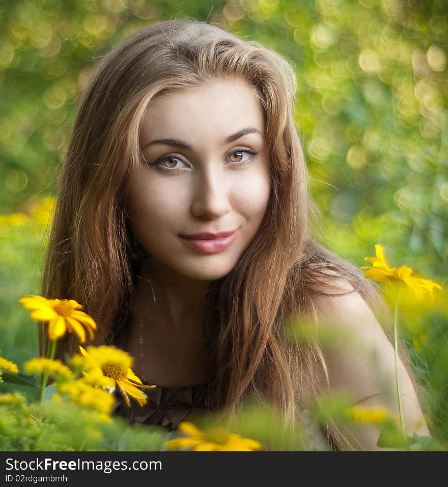 Girl with yellow flowers