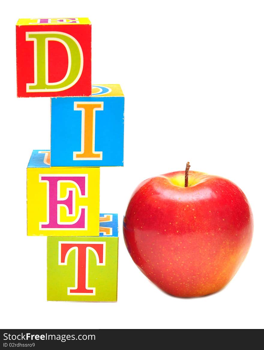 Red Apple And Cubes With Letters - Diet