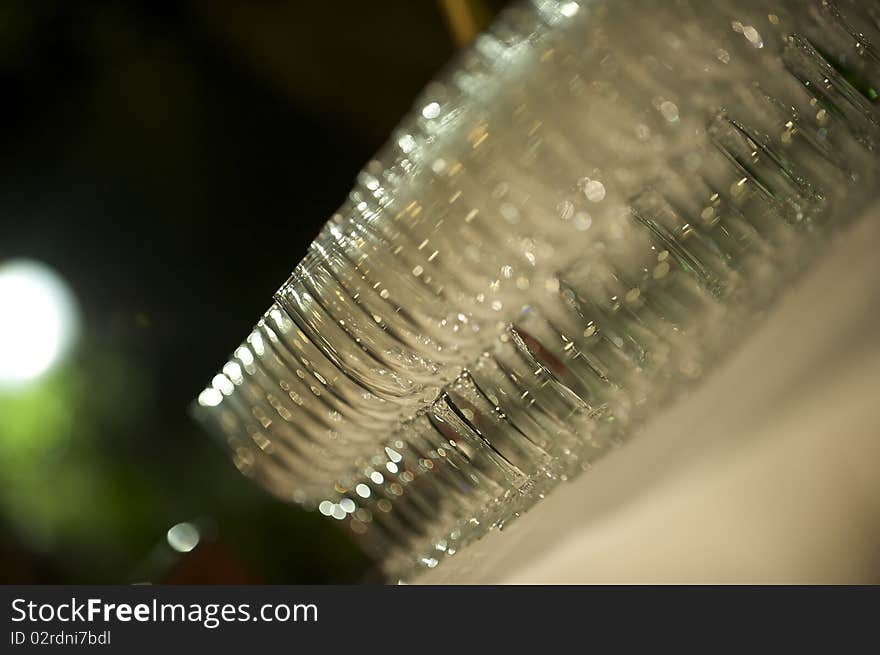 Many flute crystal glasses on a table. Many flute crystal glasses on a table