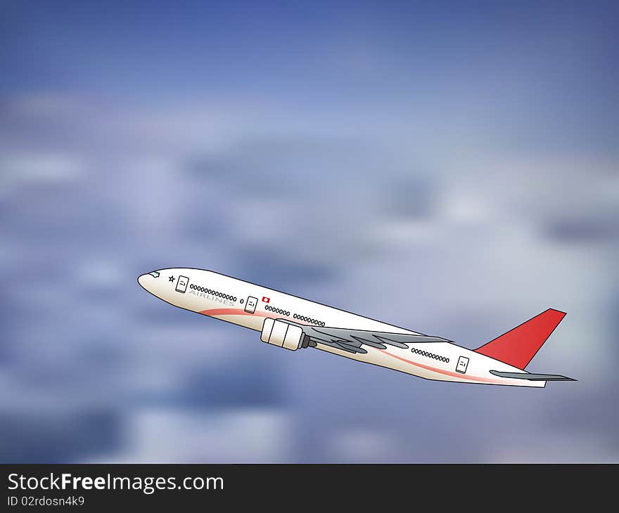 Large passanger airplane isolated over blue background with clouds