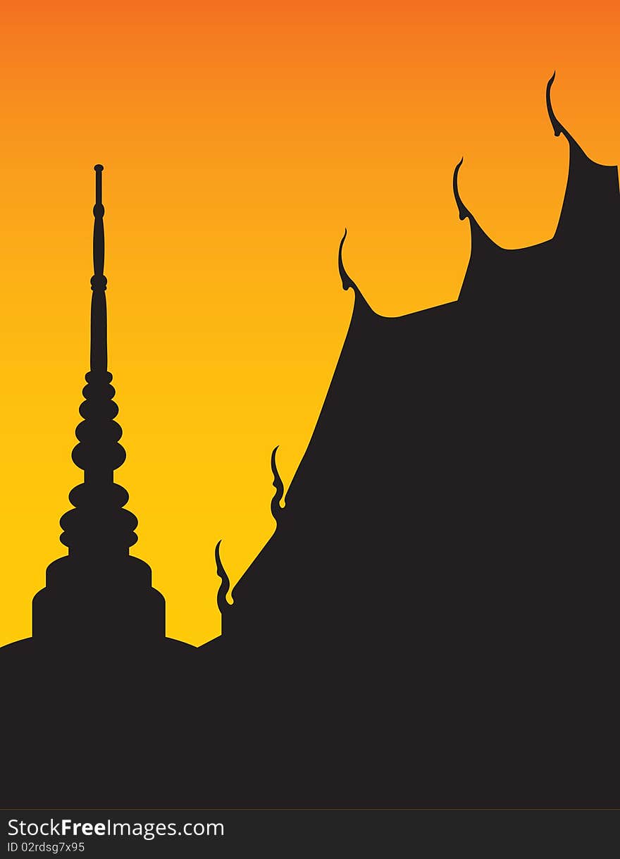 Silhouette of temple and pagoda