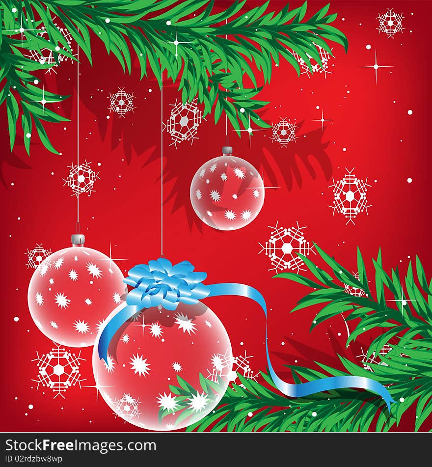 Illustration, transparent new year's balls on fir tree