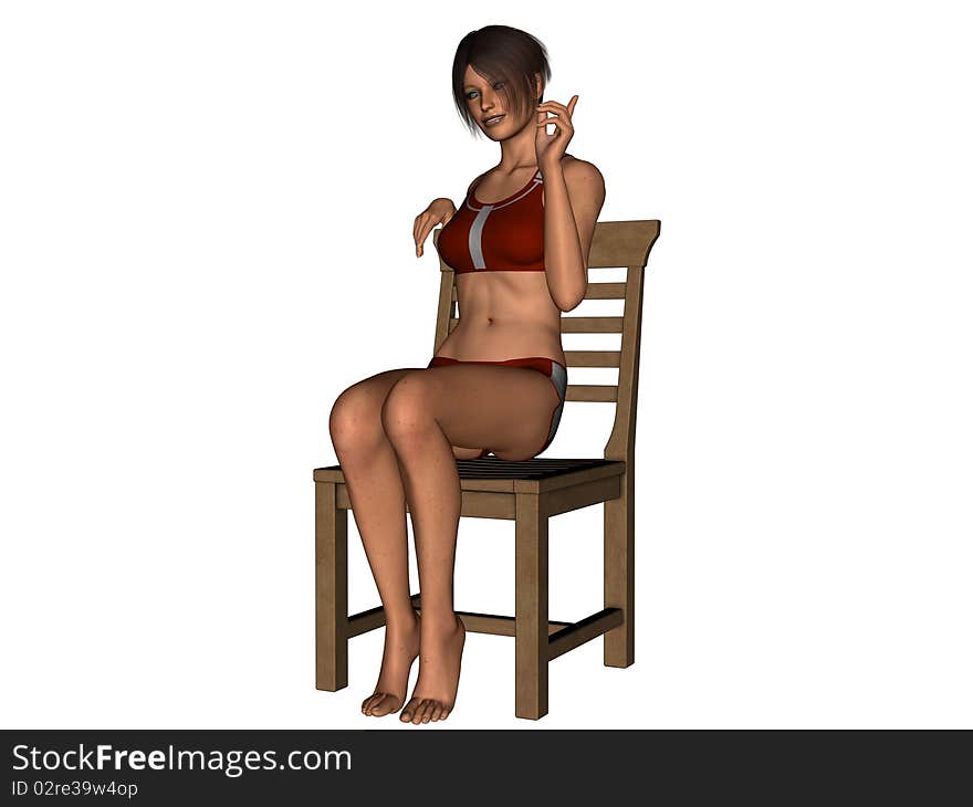 Young contemporary woman in a typical poolside chair.  3D rendered illustration. Young contemporary woman in a typical poolside chair.  3D rendered illustration