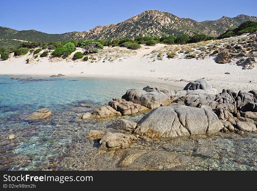 Crystal waters of bay of Sa Ruxi, Villasimius, in Sardinia, Italy.