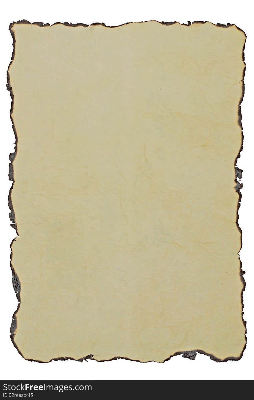 Burned paper on the isolated white background